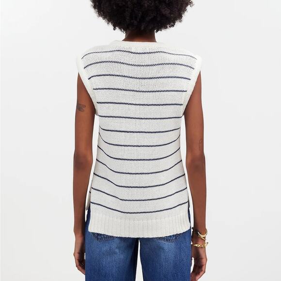 NWT Madewell Puff-Trim Sweater Vest in Stripe Bright Ivory Size Small S - Picture 2 of 9